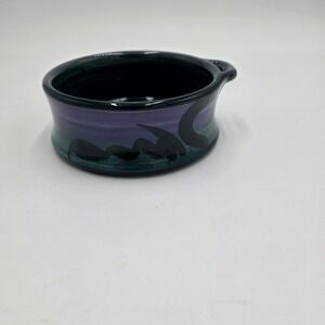 Handmade Ceramic Ramekin Dish Purple Green Swirl Design Signed 94
